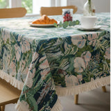 Botanical Tapestry Tablecloth with Fringe 