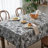 Black and White Toile Cotton Tablecloth – Pom Pom Trim