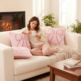 Pink Bow Decorative Cushion Cover – Plush Velvet Throw Pillow for Cozy Feminine Decor