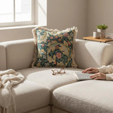 Vintage Botanical Tapestry Pillow Cover with Fringe