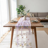 Romantic Floral Embroidered Tulle Table Runner
