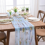 Romantic Floral Embroidered Tulle Table Runner