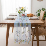 Romantic Floral Embroidered Tulle Table Runner