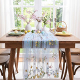 Romantic Floral Embroidered Tulle Table Runner