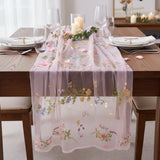 Romantic Floral Embroidered Tulle Table Runner