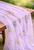 Romantic Floral Embroidered Tulle Table Runner