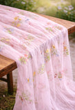 Romantic Floral Embroidered Tulle Table Runner