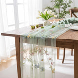 Romantic Floral Embroidered Tulle Table Runner