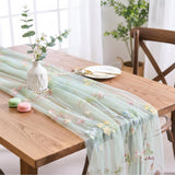 Romantic Floral Embroidered Tulle Table Runner
