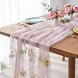Romantic Floral Embroidered Tulle Table Runner