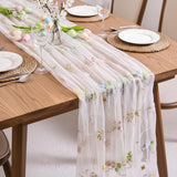 Romantic Floral Embroidered Tulle Table Runner