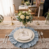 Ruffle Linen Placemats 4 Pc Set, Romantic Table Setting Decor