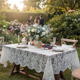 Lace Tablecloth Floral Embroidered Sheer Table Cover,