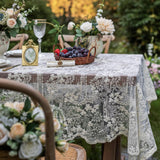 Lace Tablecloth Floral Embroidered Sheer Table Cover,