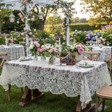 Lace Tablecloth Floral Embroidered Sheer Table Cover,