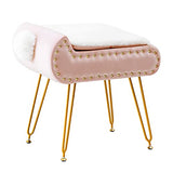 Modern Storage Faux Fur Square Vanity Stool, Makeup Dressing Stool Chair with Metal Legs, Velvet Cushioned Seat Foot Stool, Padded Bench, Storage Ottoman Footrest Stool with Cute Tail for Bedroom Pink