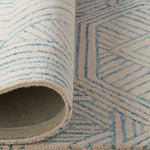 Geometric Wool Area Rug, 8 x 10 Foot, Blue, Ivory