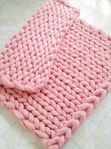 Pink Chunky Knitted Blanket