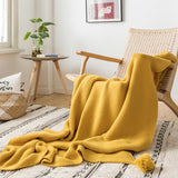 Yellow Sofa Blanket with Tassels