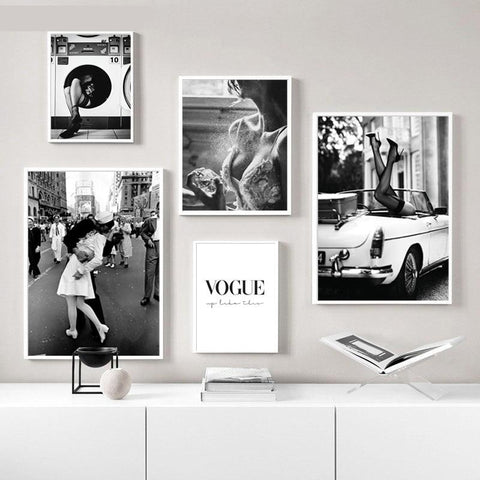 Vintage Black and White Fashion Poster – Basic Outline Interiors