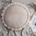 Knitted Sunflower Pompoms Cushion