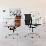 Office Chair Mid Back PU Leather with Arms Rest