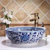 Hand Painted Blue And White Porcelain Bathroom Sink