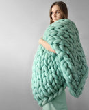 Pale Green Chunky Knit Throw Blankets