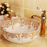 Flower shape gold decorated porcelain bathroom sinks