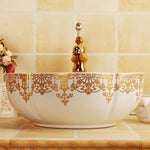 Flower shape gold decorated porcelain bathroom sinks