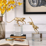 Golden Jaguar Decor with Transparent Crystal Base Set of 2